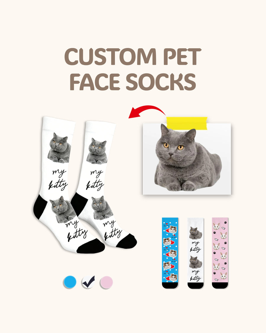 Adults Custom Cat Face Crew Socks Personalized Pet Photo Socks Gift Black Toe - SWEET NANA