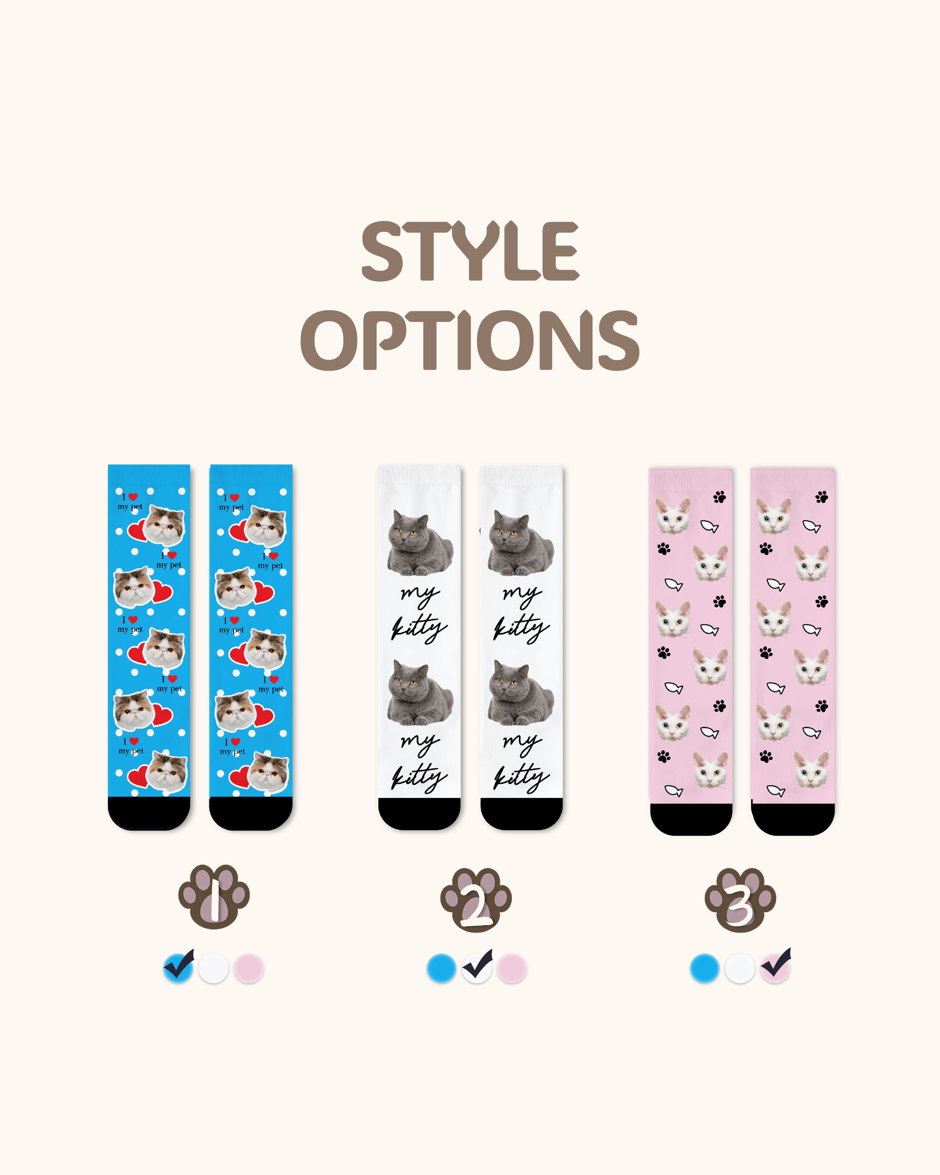 Adults Custom Cat Face Crew Socks Personalized Pet Photo Socks Gift Black Toe Secondary image