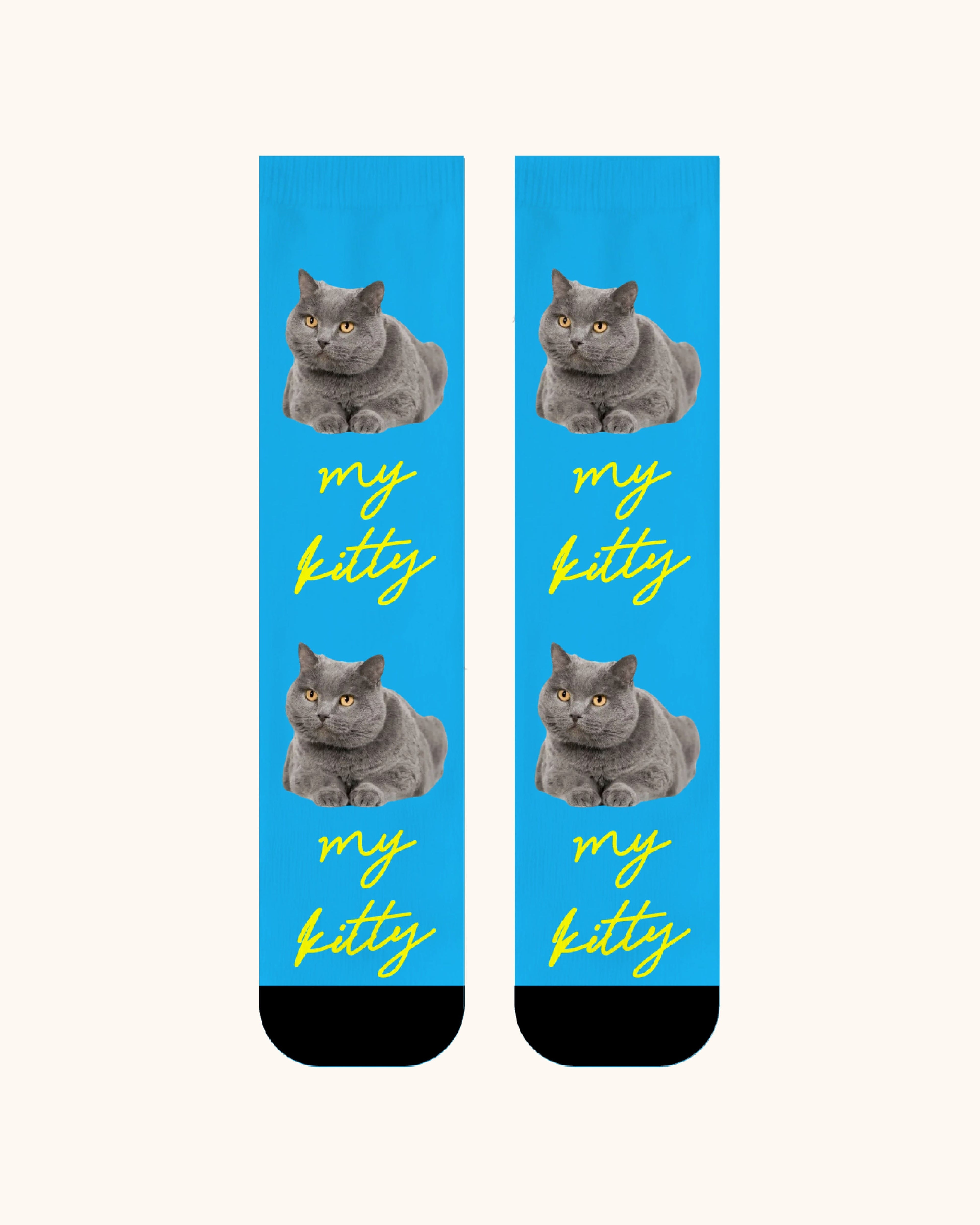 Adults Custom Cat Face Crew Socks Personalized Pet Photo Socks Gift Black Toe - SWEET NANA