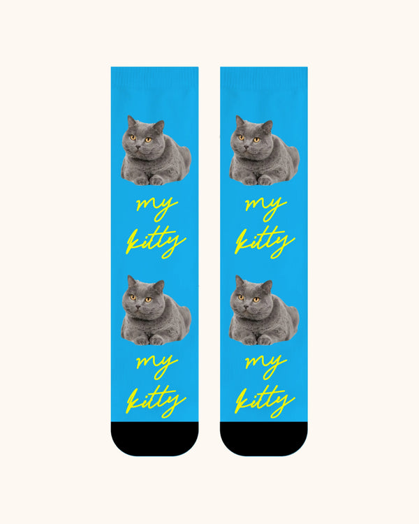 Adults Custom Cat Face Crew Socks Personalized Pet Photo Socks Gift Black Toe - SWEET NANA