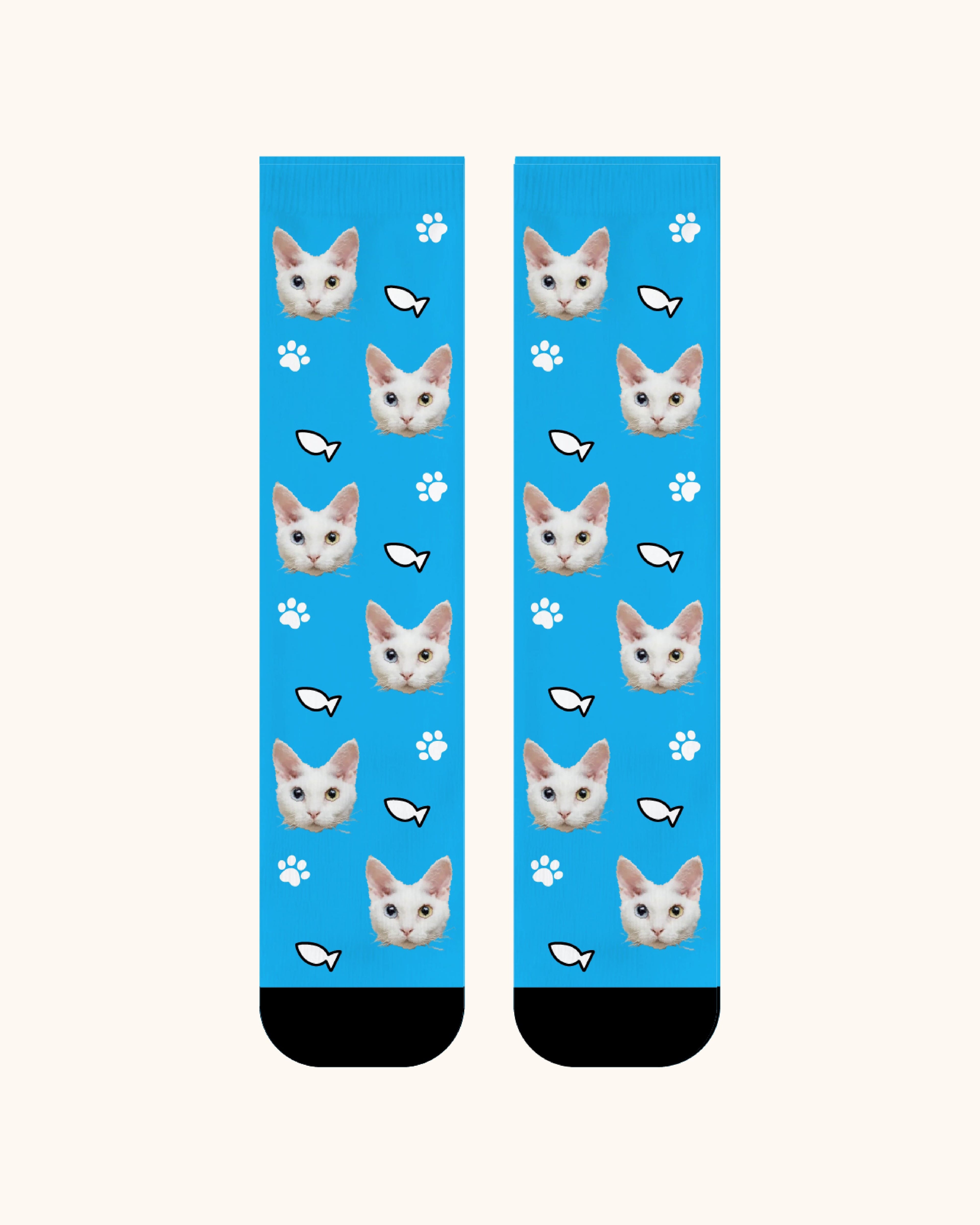 Adults Custom Cat Face Crew Socks Personalized Pet Photo Socks Gift Black Toe - SWEET NANA