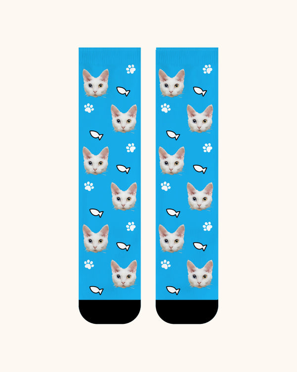 Adults Custom Cat Face Crew Socks Personalized Pet Photo Socks Gift Black Toe - SWEET NANA