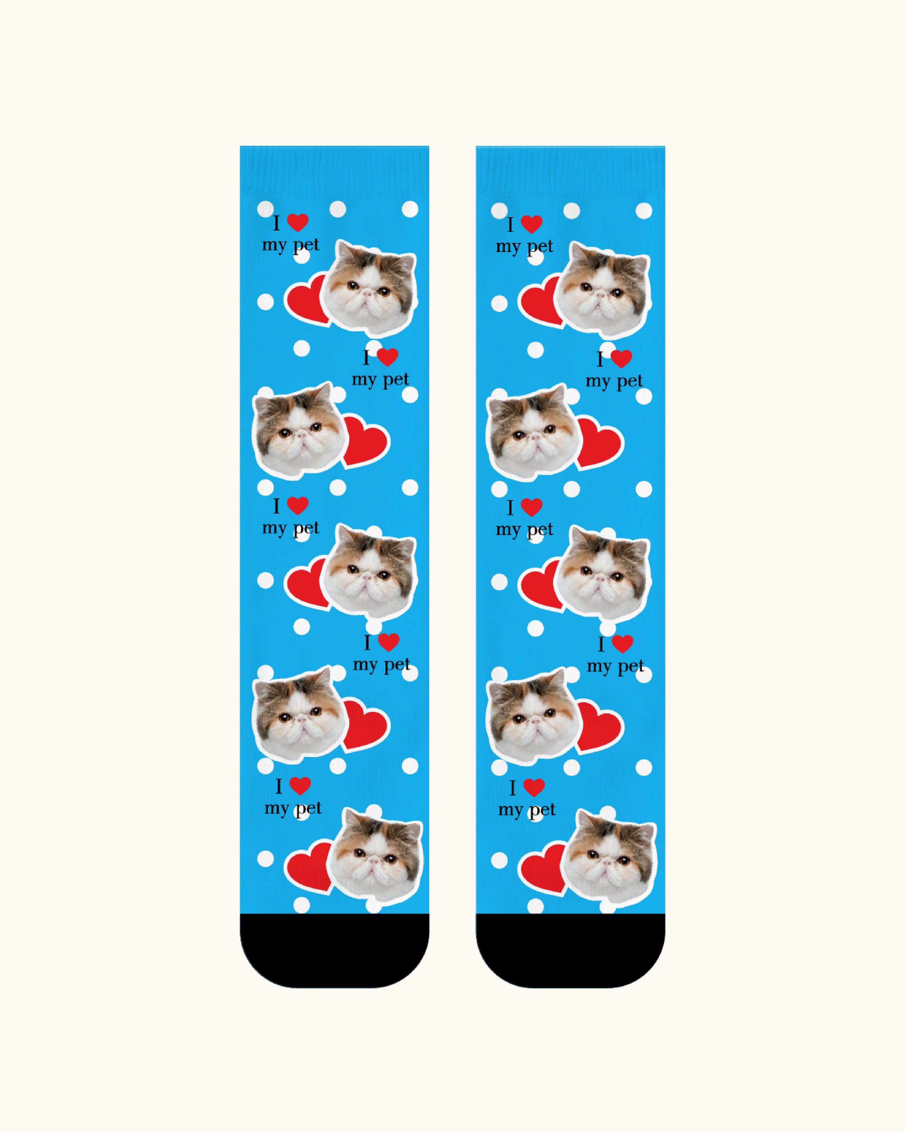 Adults Custom Cat Face Crew Socks Personalized Pet Photo Socks Gift Black Toe - SWEET NANA