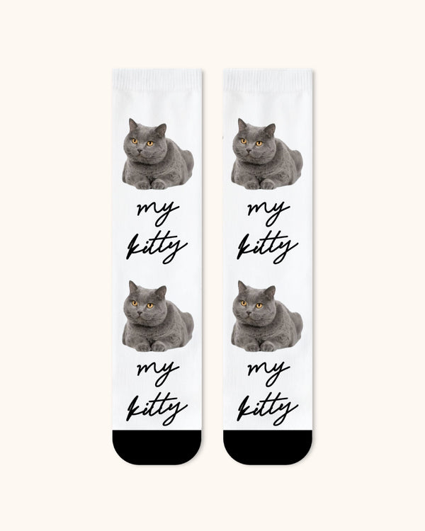 Adults Custom Cat Face Crew Socks Personalized Pet Photo Socks Gift Black Toe - SWEET NANA