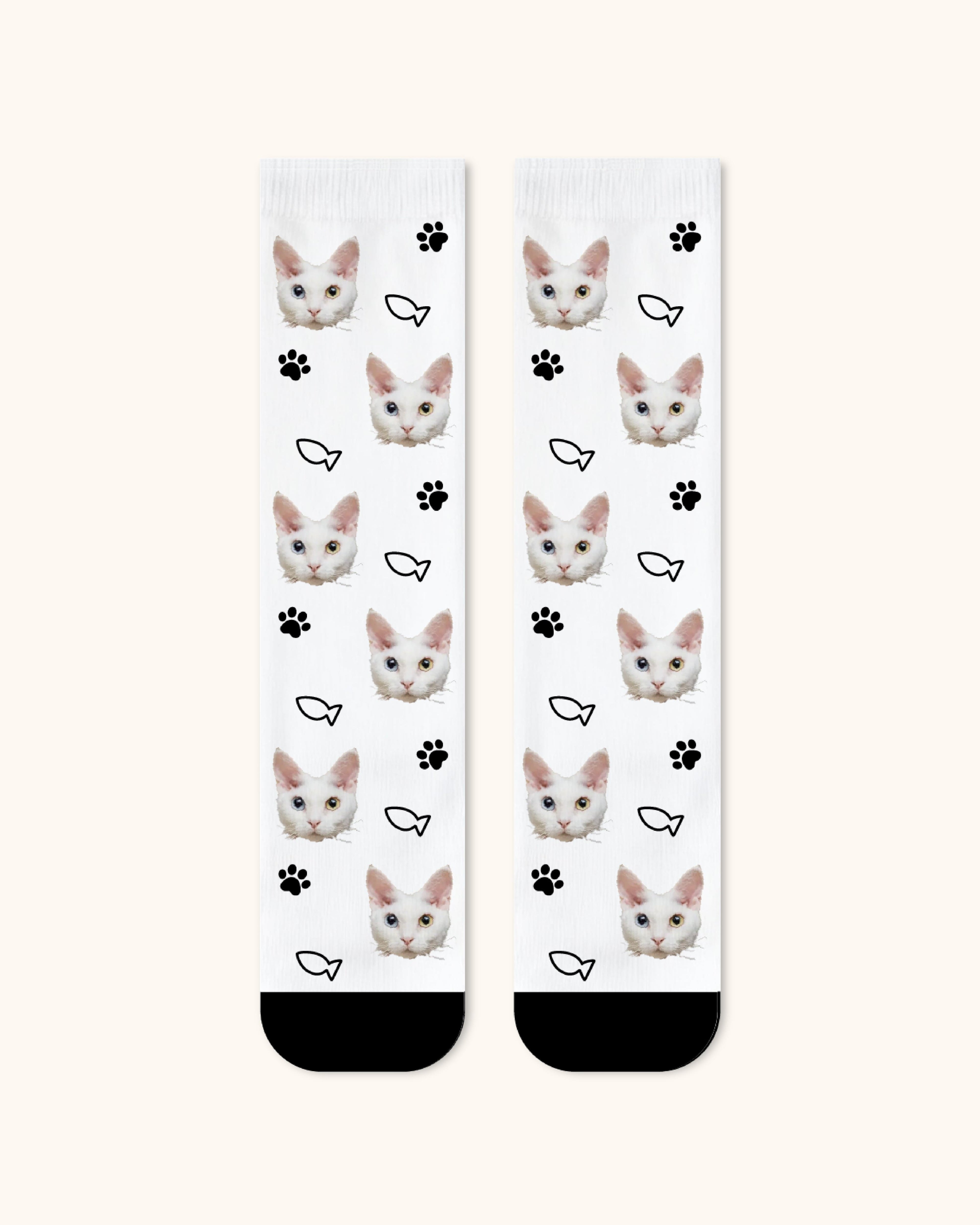 Adults Custom Cat Face Crew Socks Personalized Pet Photo Socks Gift Black Toe - SWEET NANA
