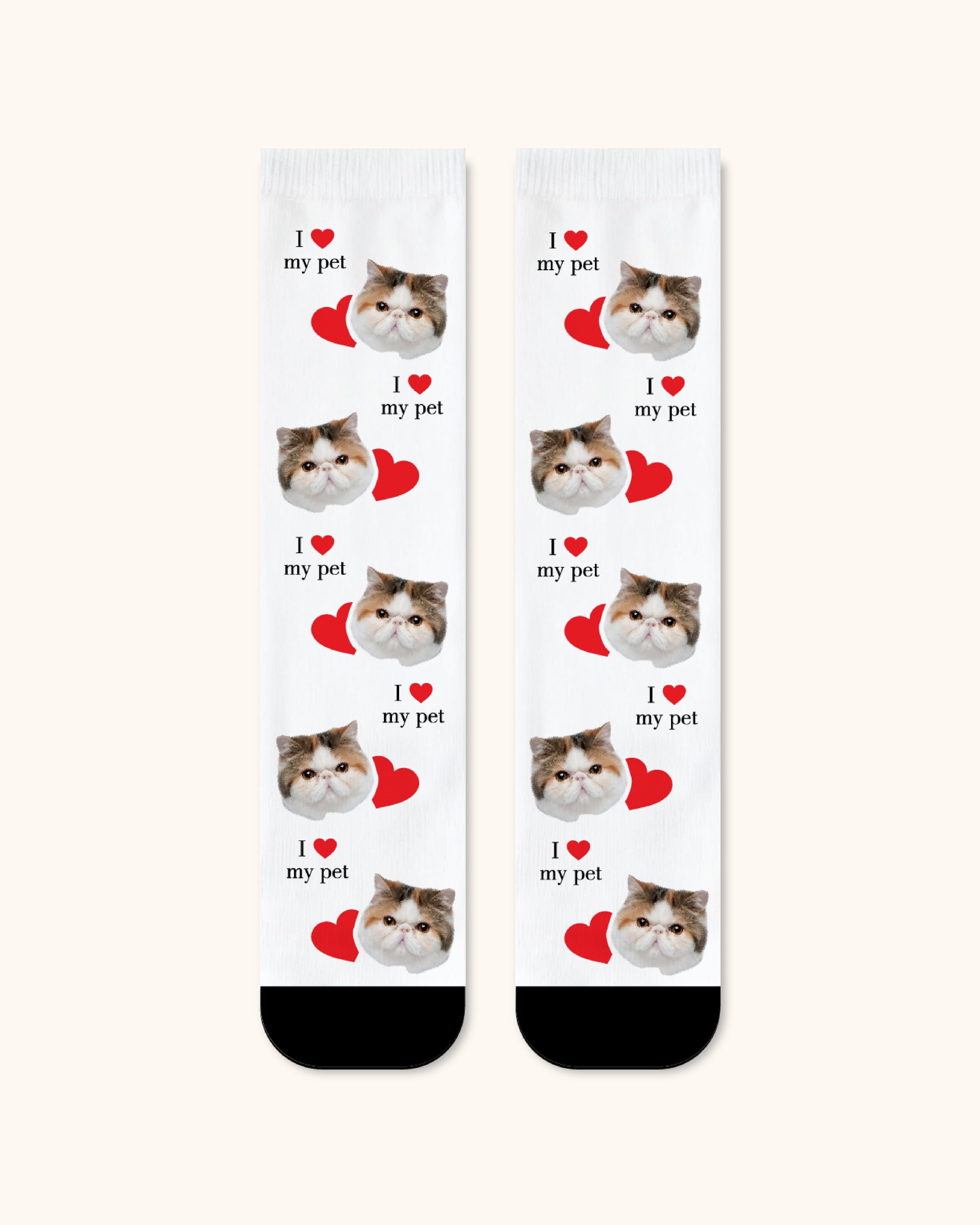 Adults Custom Cat Face Crew Socks Personalized Pet Photo Socks Gift Black Toe - SWEET NANA