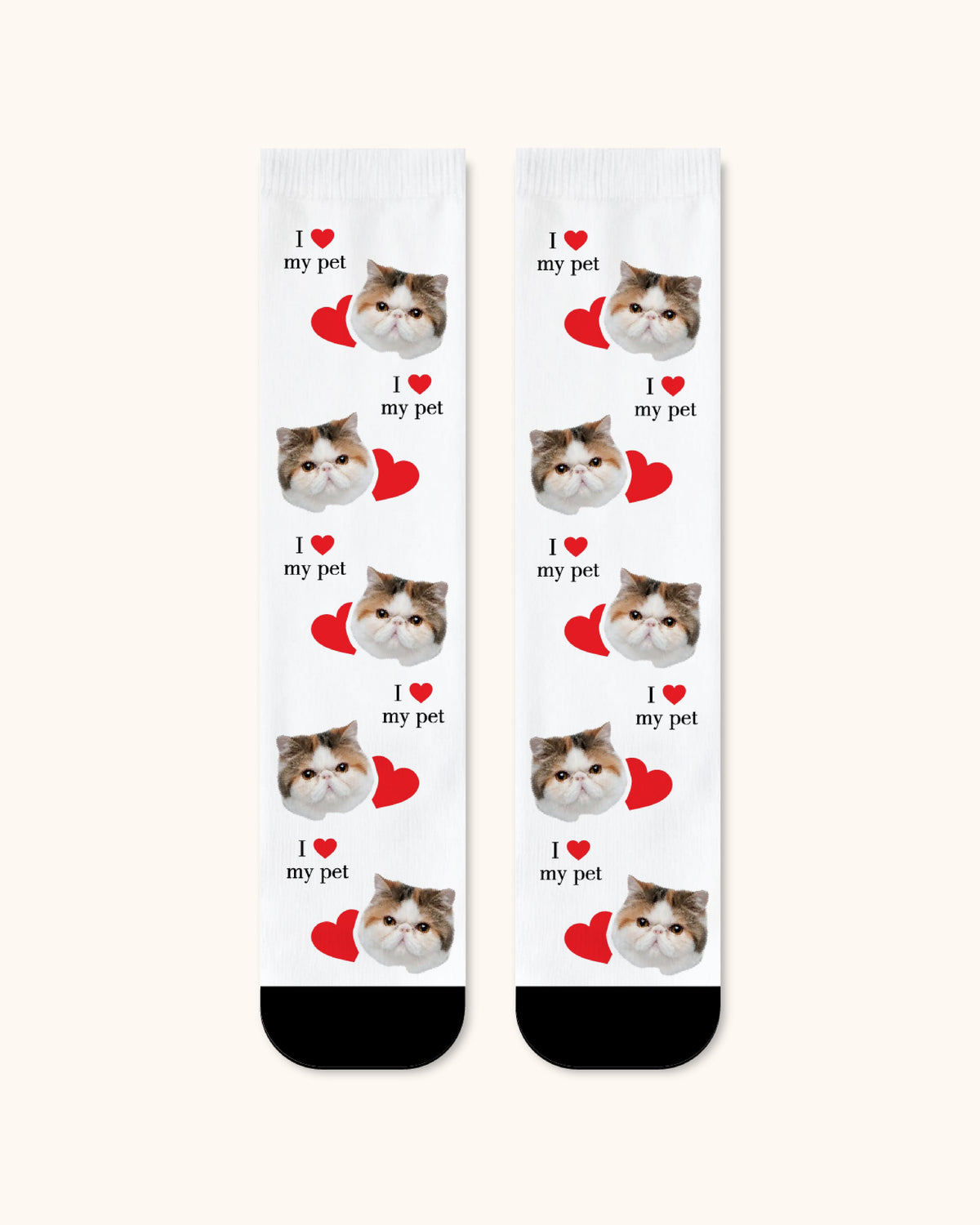 Adults Custom Cat Face Crew Socks Personalized Pet Photo Socks Gift Black Toe