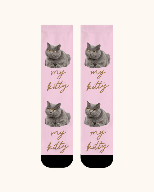 Adults Custom Cat Face Crew Socks Personalized Pet Photo Socks Gift Black Toe - SWEET NANA