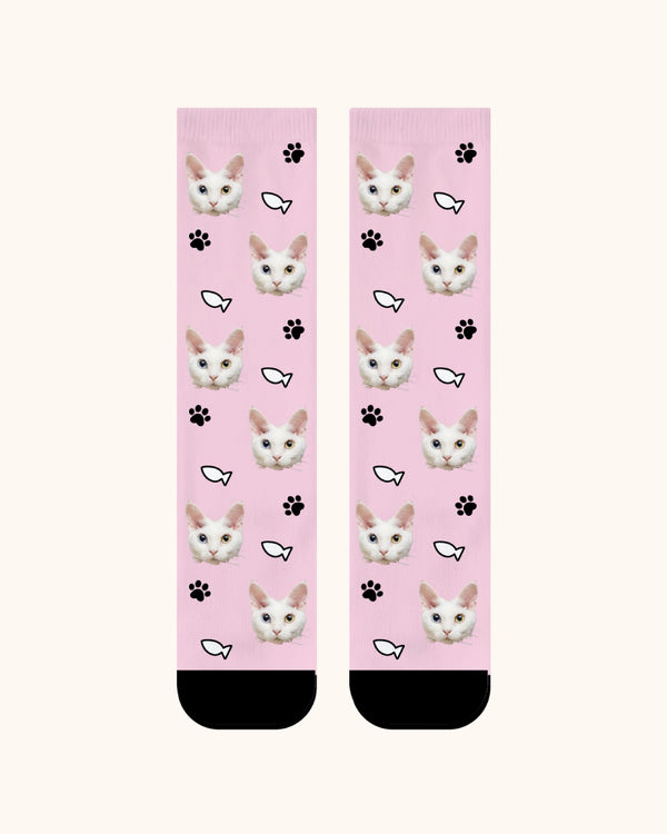 Adults Custom Cat Face Crew Socks Personalized Pet Photo Socks Gift Black Toe - SWEET NANA