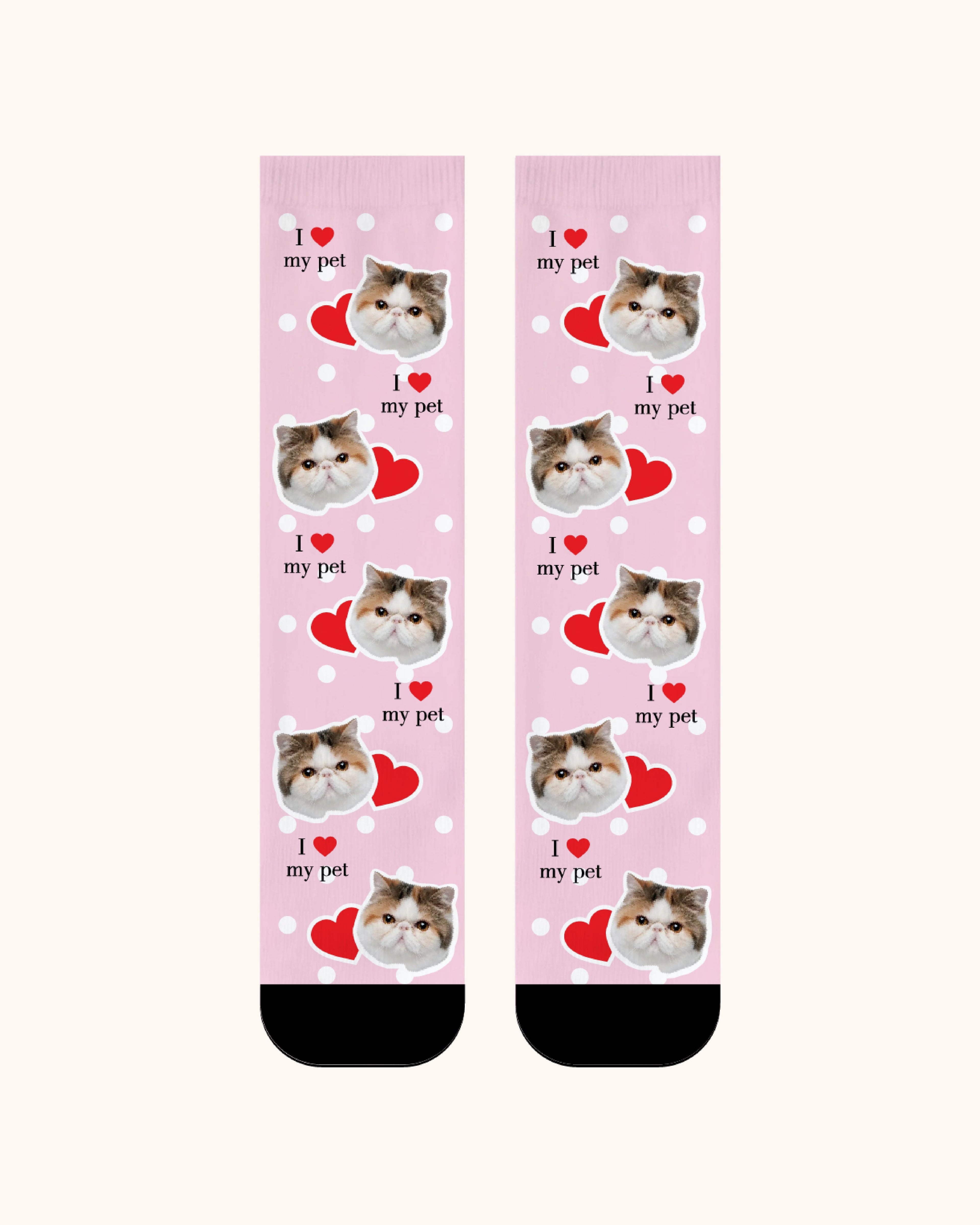 Adults Custom Cat Face Crew Socks Personalized Pet Photo Socks Gift Black Toe - SWEET NANA