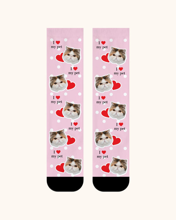 Adults Custom Cat Face Crew Socks Personalized Pet Photo Socks Gift Black Toe - SWEET NANA