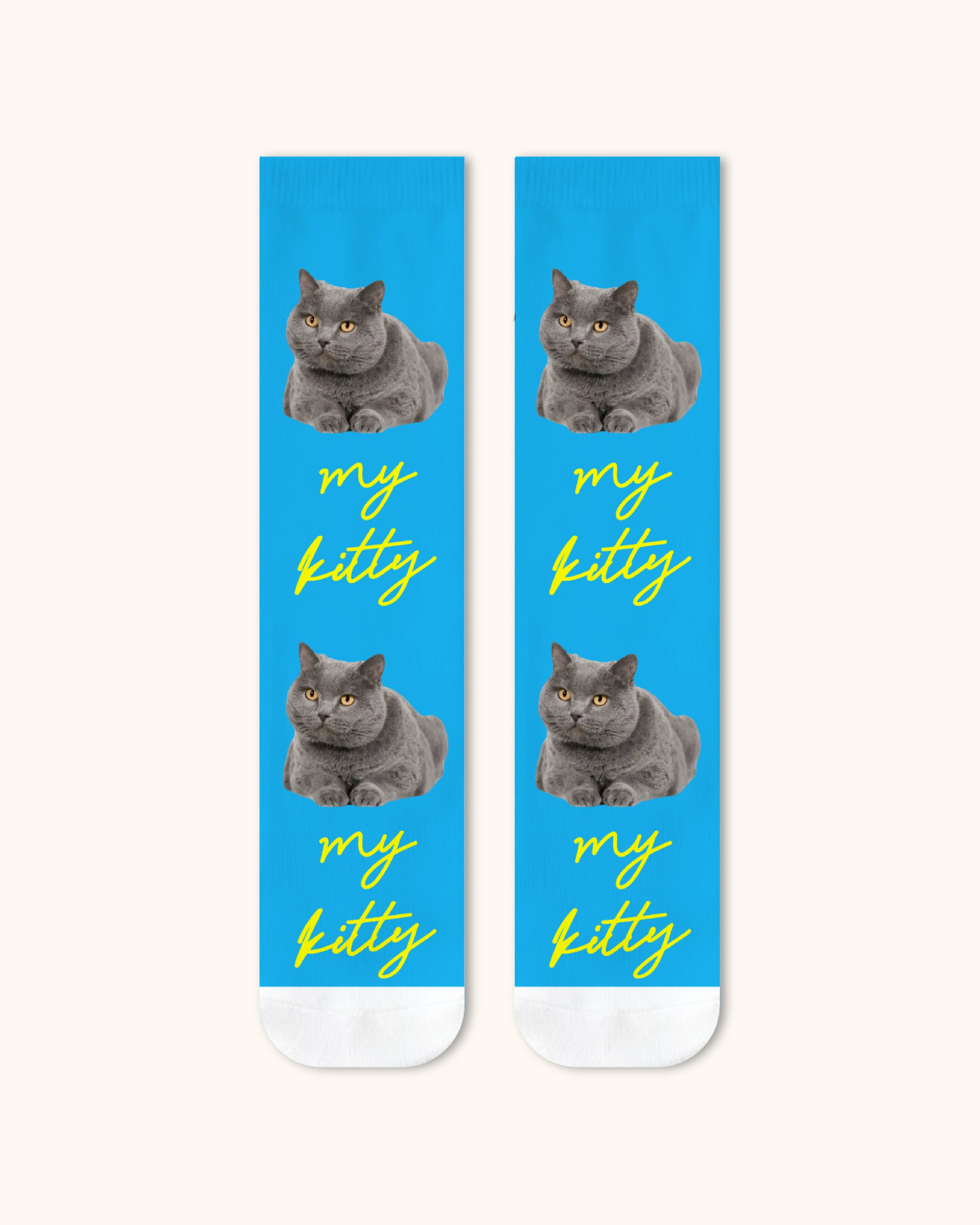 Adults Custom Cat Face Crew Socks Personalized Pet Photo Socks Gift White Toe - SWEET NANA