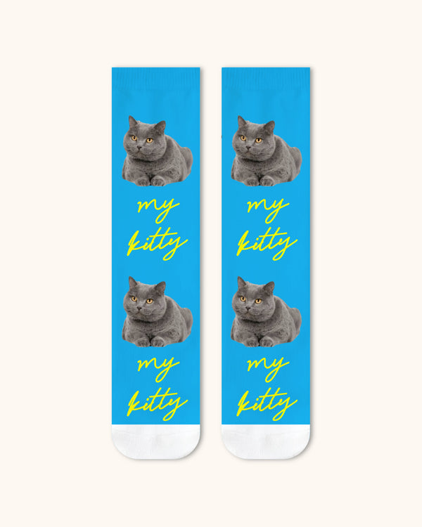 Adults Custom Cat Face Crew Socks Personalized Pet Photo Socks Gift White Toe - SWEET NANA