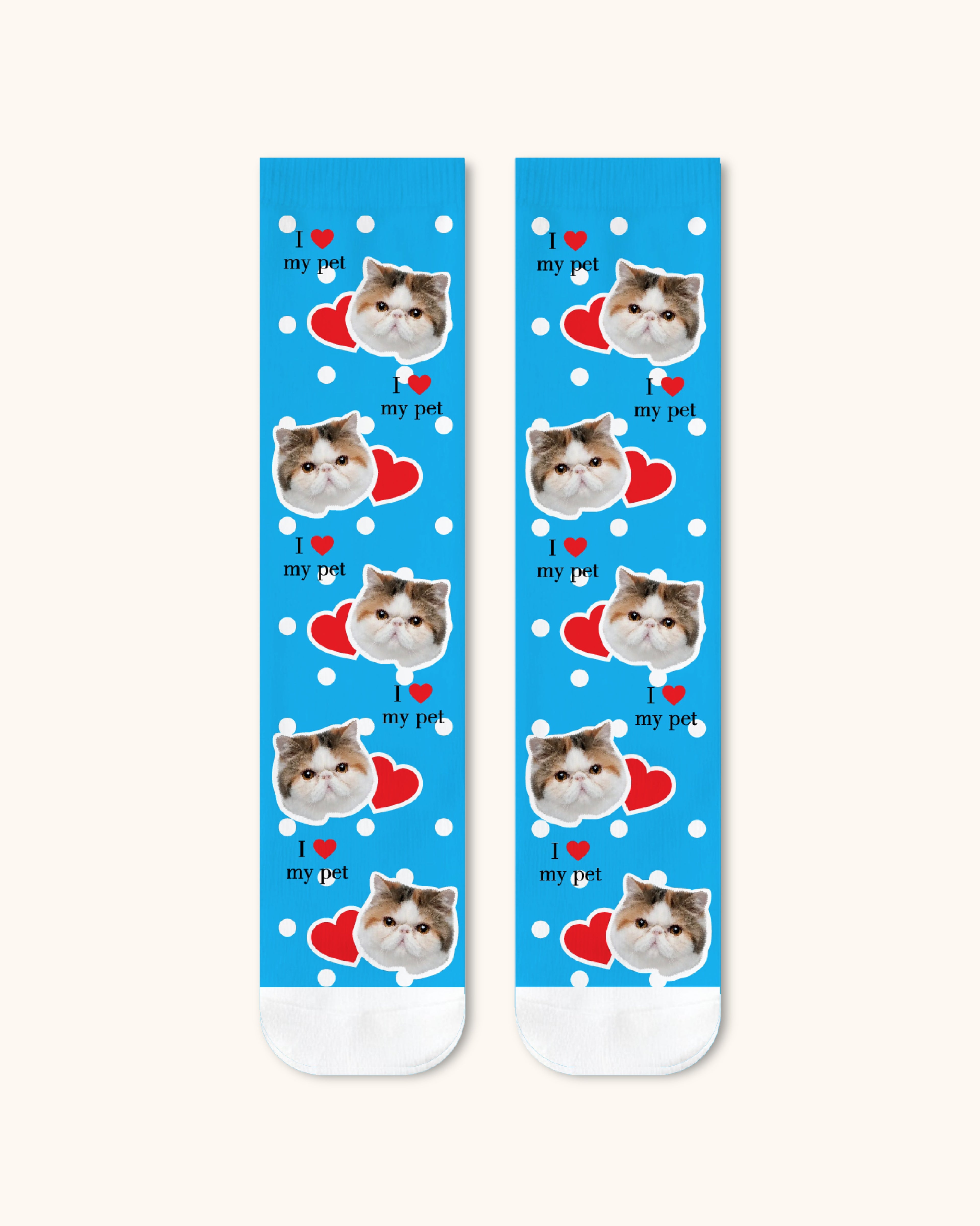 Adults Custom Cat Face Crew Socks Personalized Pet Photo Socks Gift White Toe - SWEET NANA