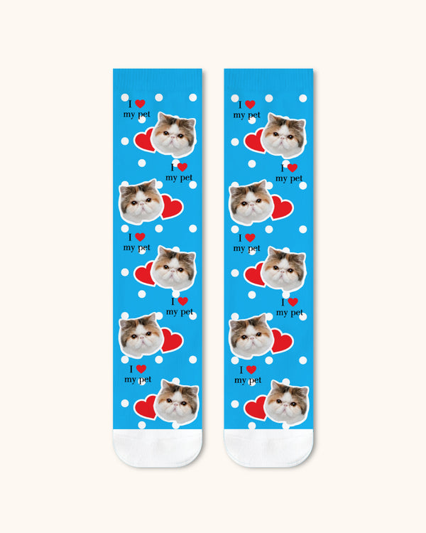 Adults Custom Cat Face Crew Socks Personalized Pet Photo Socks Gift White Toe - SWEET NANA