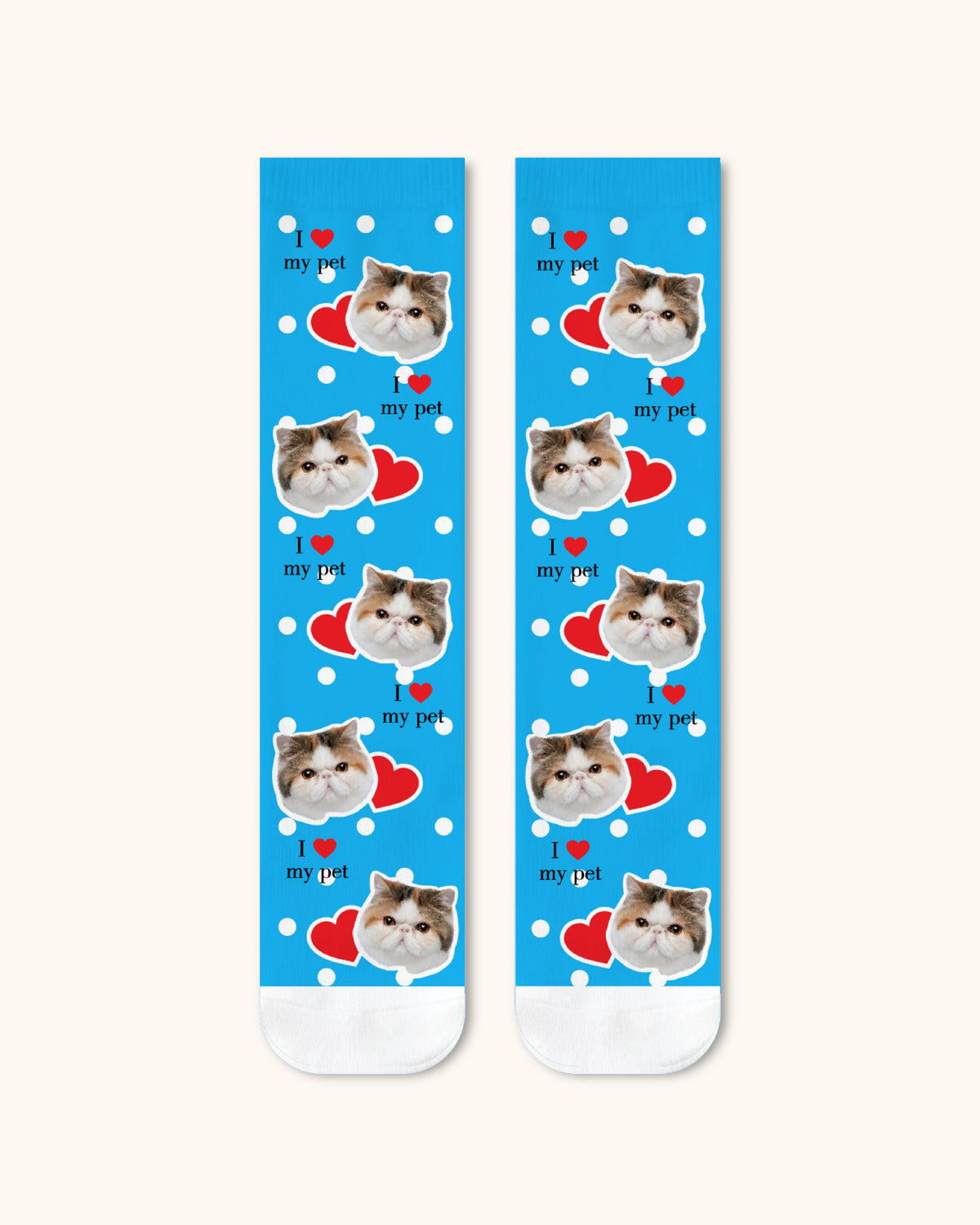 大人用カスタム猫顔クルーソックス パーソナライズペット写真ソックス ペット好きへのギフト ホワイトトゥ