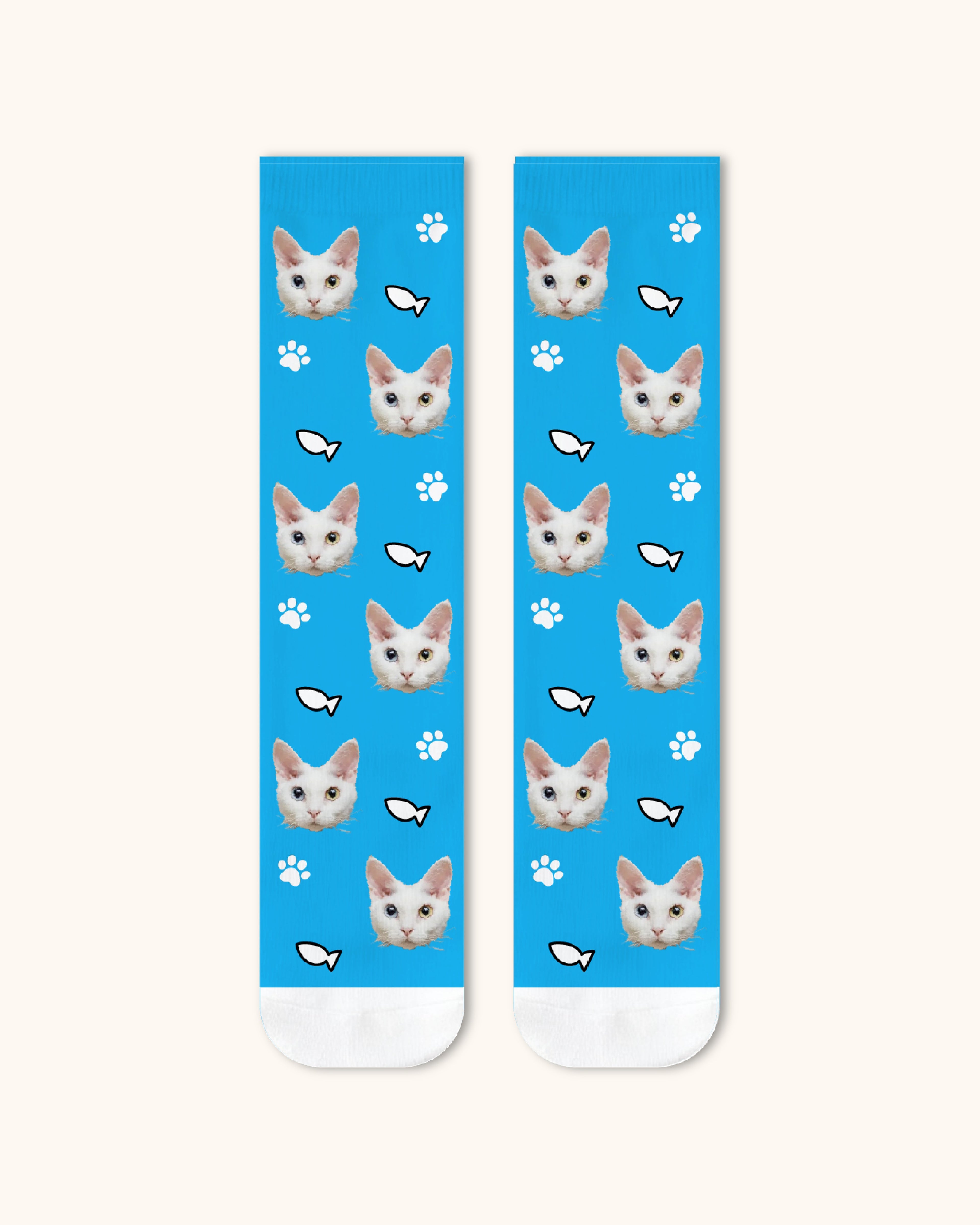 Adults Custom Cat Face Crew Socks Personalized Pet Photo Socks Gift White Toe - SWEET NANA