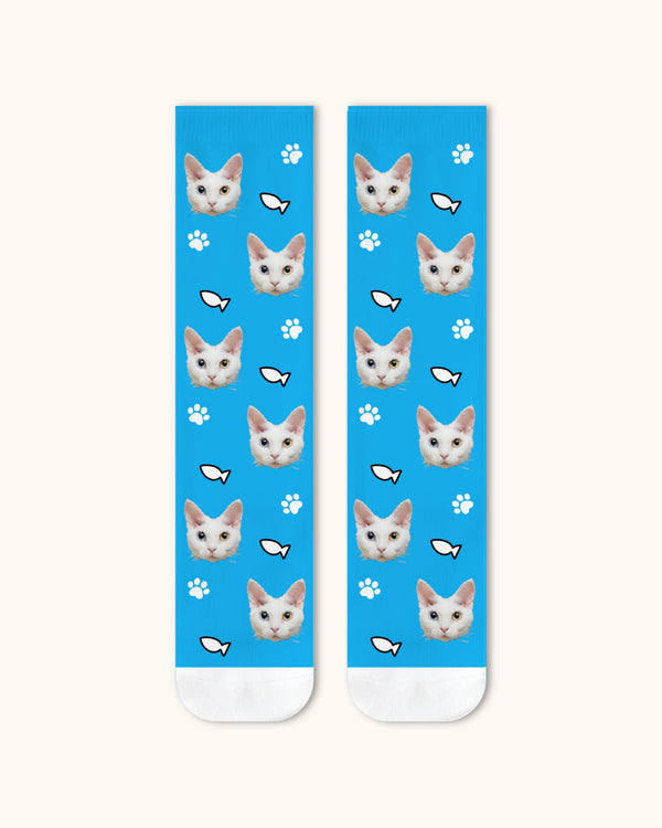 Adults Custom Cat Face Crew Socks Personalized Pet Photo Socks Gift White Toe - SWEET NANA
