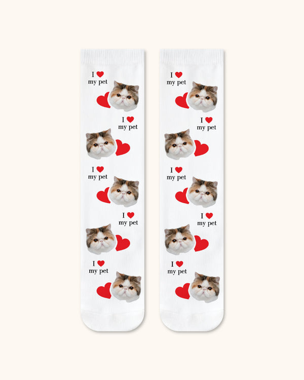 Adults Custom Cat Face Crew Socks Personalized Pet Photo Socks Gift White Toe - SWEET NANA