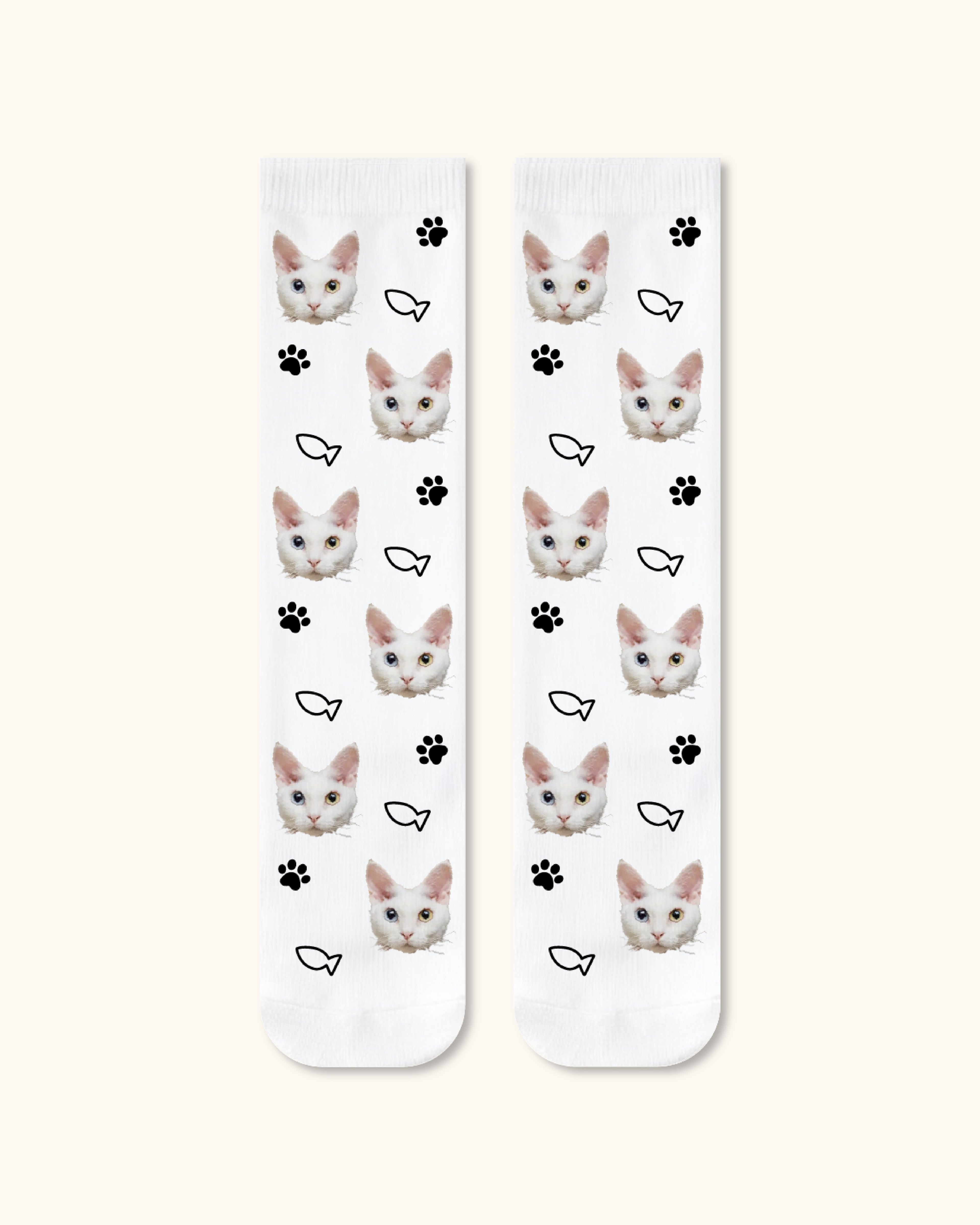 Adults Custom Cat Face Crew Socks Personalized Pet Photo Socks Gift White Toe - SWEET NANA