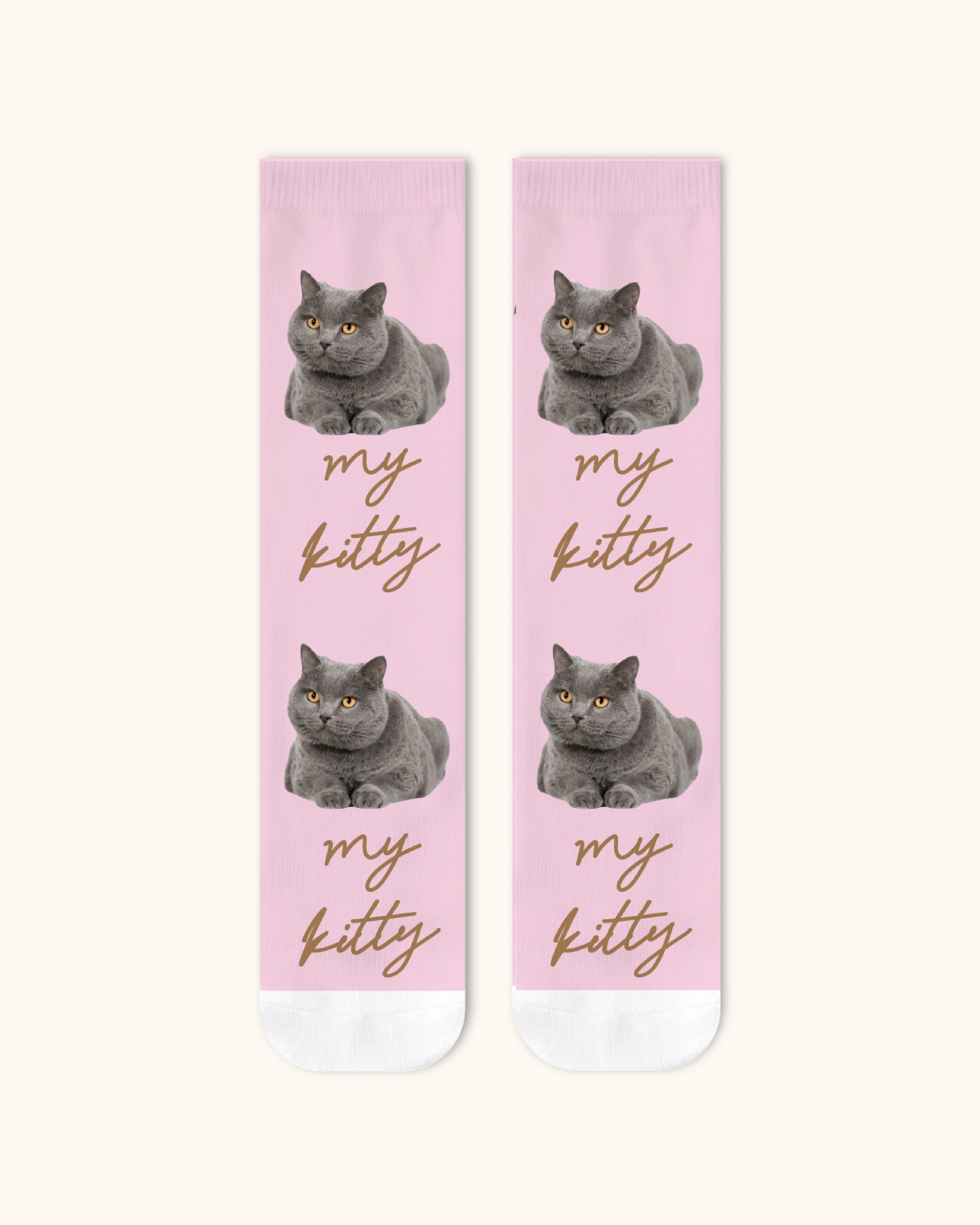 Adults Custom Cat Face Crew Socks Personalized Pet Photo Socks Gift White Toe - SWEET NANA