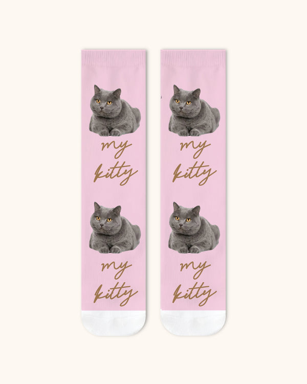 Adults Custom Cat Face Crew Socks Personalized Pet Photo Socks Gift White Toe - SWEET NANA