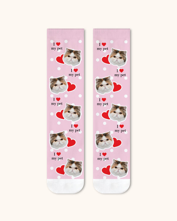 Adults Custom Cat Face Crew Socks Personalized Pet Photo Socks Gift White Toe - SWEET NANA