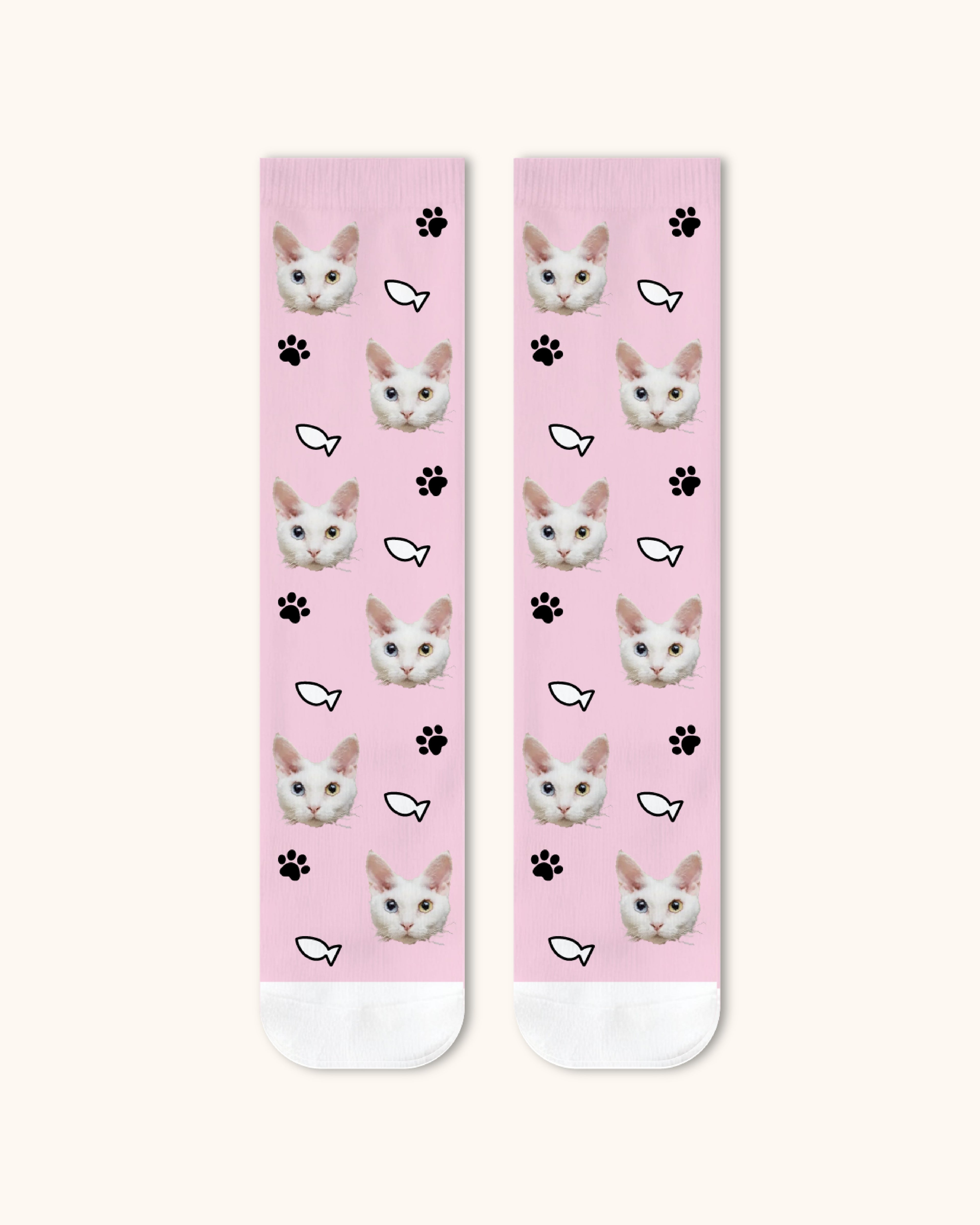 Adults Custom Cat Face Crew Socks Personalized Pet Photo Socks Gift White Toe - SWEET NANA