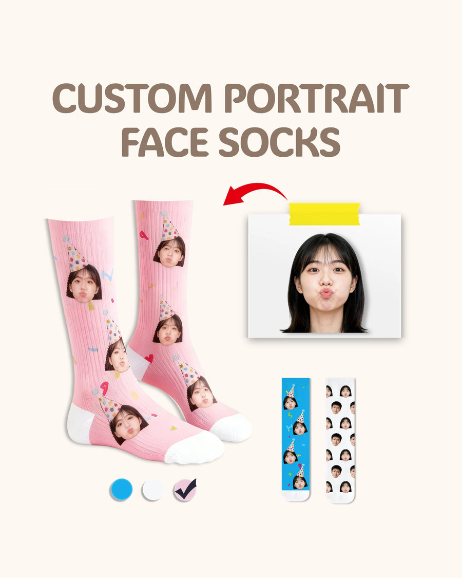 Adults Custom Portrait Face Crew Socks Personalized Photo Socks Gift White Toe - SWEET NANA