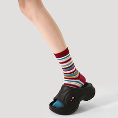 Sweetnana Rainbow Stripes Trendy Socks Crew Socks: Creative and Fashion Women's Cotton Socks, Thickened and Warm.