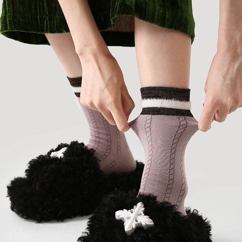 Women's British Preppy Cotton Crew Socks contrast color Thick Warm