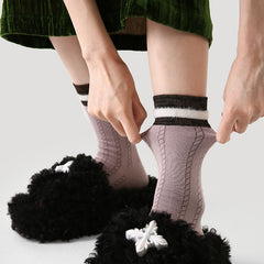 Sweetnana Contrast-Color Trendy Crew Socks Preppy British Style, Stripe Women's Warm Socks for Autumn/Winter.