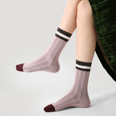 Sweetnana Contrast-Color Trendy Crew Socks Preppy British Style, Stripe Women's Warm Socks for Autumn/Winter.