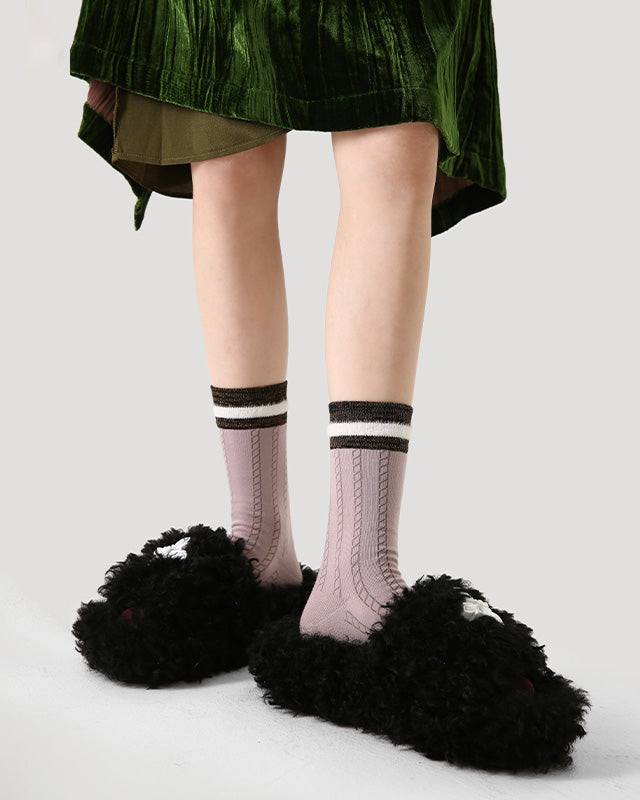 Women's British Preppy Cotton Crew Socks contrast color Thick Warm