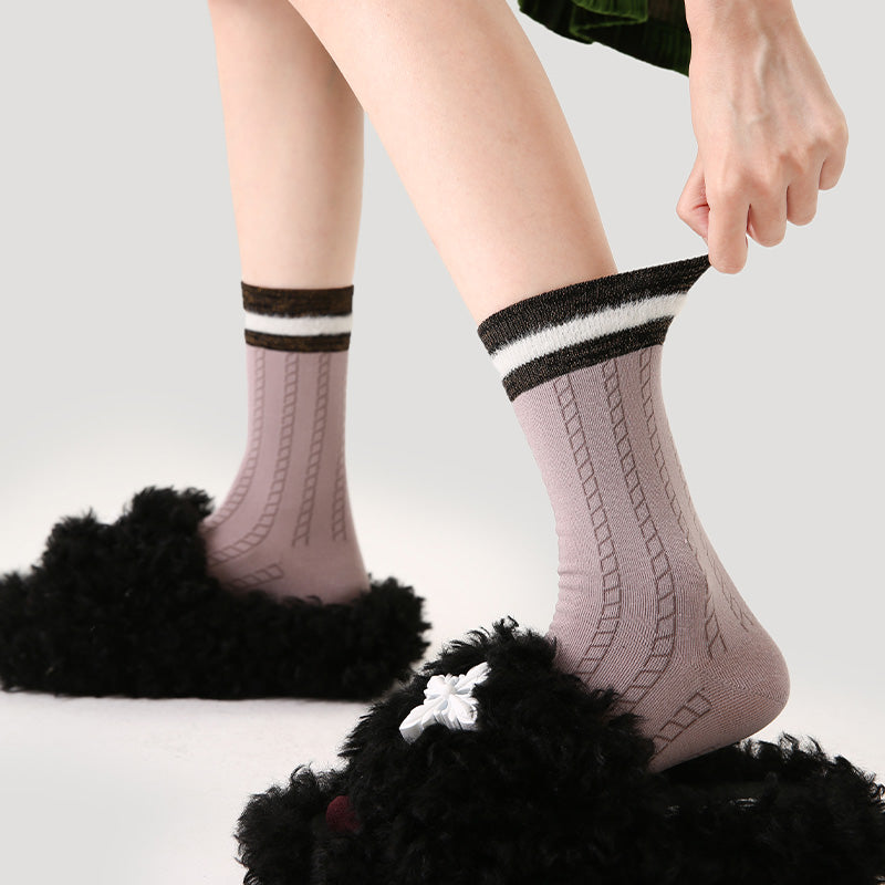 Women's British Preppy Cotton Crew Socks contrast color Thick Warm