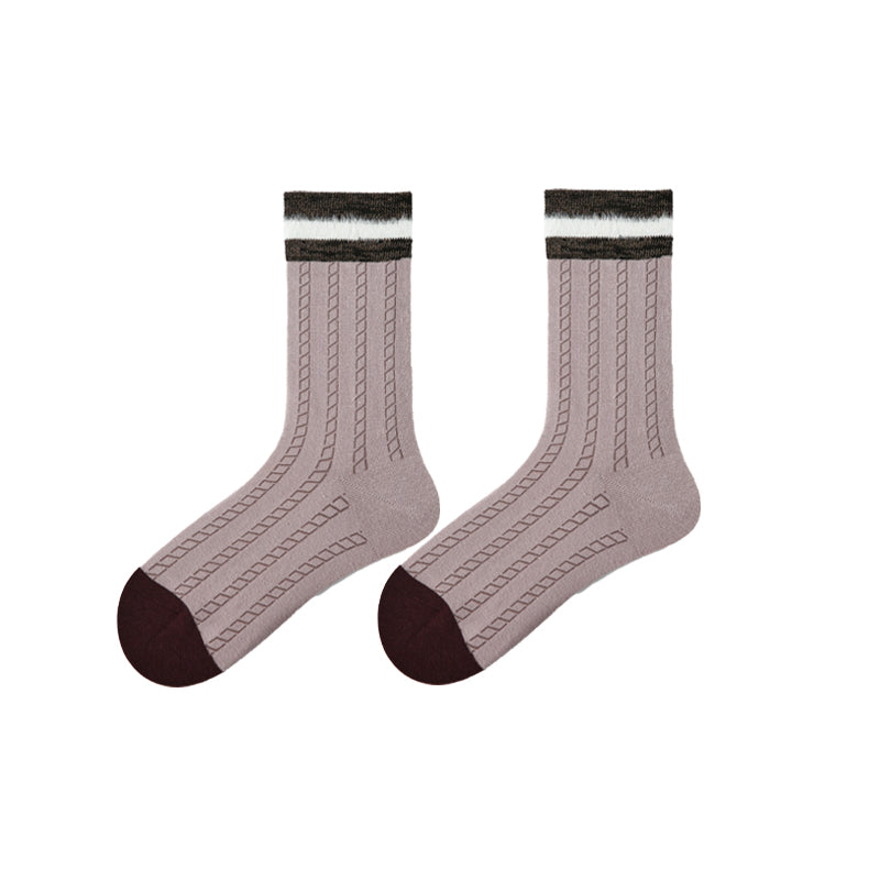 Women's British Preppy Cotton Crew Socks contrast color Thick Warm