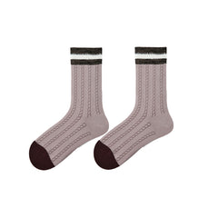 Sweetnana Contrast-Color Trendy Crew Socks Preppy British Style, Stripe Women's Warm Socks for Autumn/Winter.