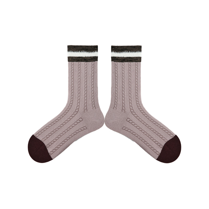 Women's British Preppy Cotton Crew Socks contrast color Thick Warm