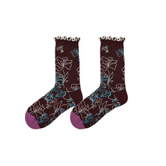 Sweetnana F/W Women's Cotton Socks with Flower Pattern Frilly Ruffed Trendy Socks, Warm Cozy Crew Socks.