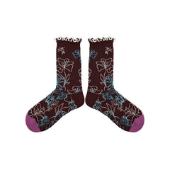 Sweetnana F/W Women's Cotton Socks with Flower Pattern Frilly Ruffed Trendy Socks, Warm Cozy Crew Socks.