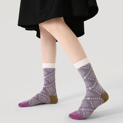 Sweetnana F/W Literary Socks for Women, Warm Cozy Crew Socks, Autumn Argyle Patterned Checkered Socks