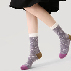 Sweetnana F/W Literary Socks for Women, Warm Cozy Crew Socks, Autumn Argyle Patterned Checkered Socks