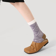 Sweetnana F/W Literary Socks for Women, Warm Cozy Crew Socks, Autumn Argyle Patterned Checkered Socks