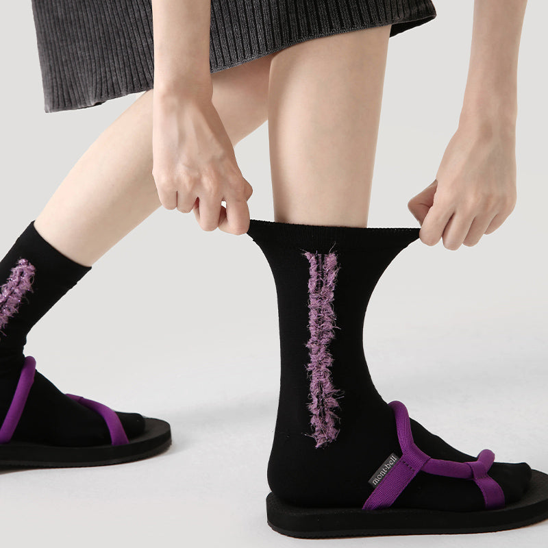 Women's Cotton Crew Socks Vertical Stripe Reversible Thick Warm