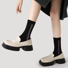 Sweetnana F/W Trendy Crew Socks for Women, Vertical Stripes Design Minimalist Style Socks, Can be Worn on Both Sides.