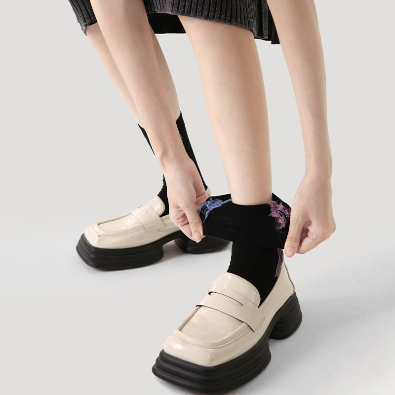 Women's Cotton Crew Socks Vertical Stripe Reversible Thick Warm