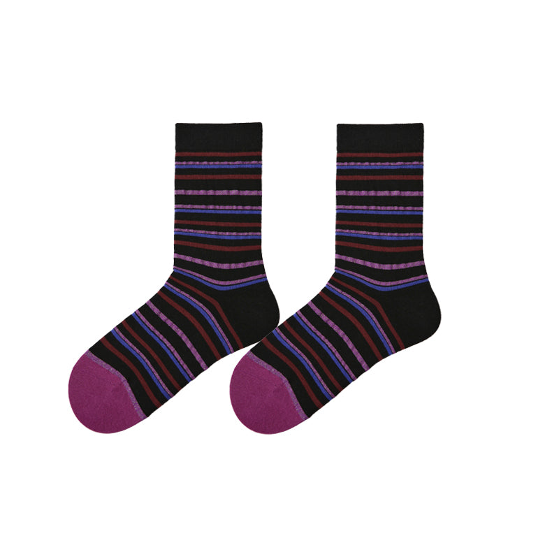 Women Cotton Crew Socks Horizontal Stripe Cozy Warm Trendy Style