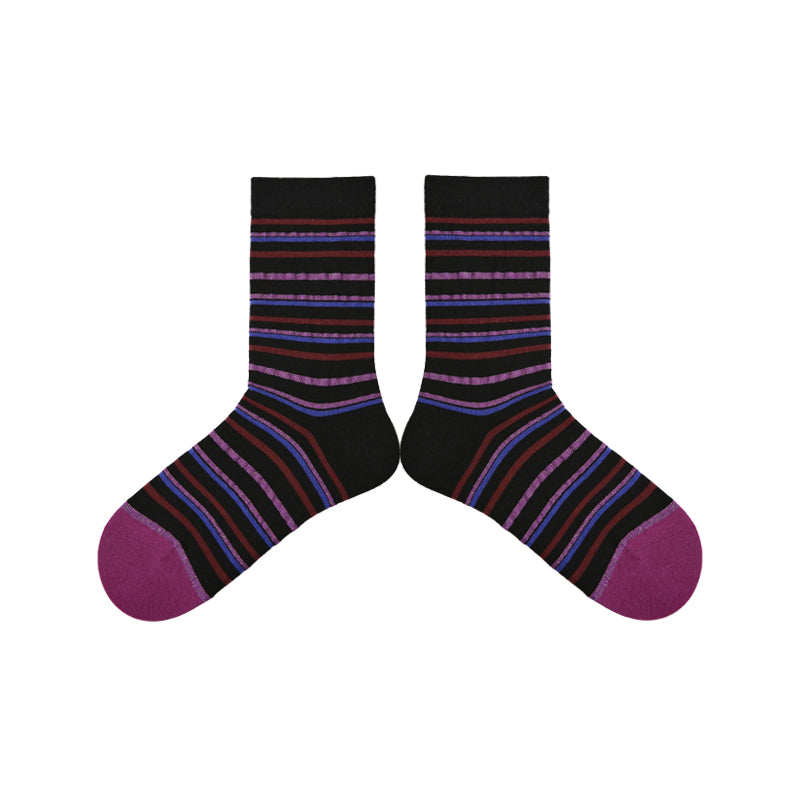 Women Cotton Crew Socks Horizontal Stripe Cozy Warm Trendy Style
