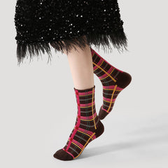 Sweetnana F/W Cotton Crew Socks for Women, Warm Cozy Autumn Socks, Retro Plaid Design Socks