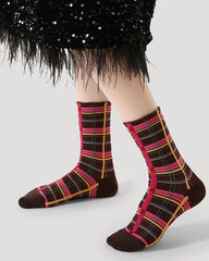 Sweetnana F/W Cotton Crew Socks for Women, Warm Cozy Autumn Socks, Retro Plaid Design Socks